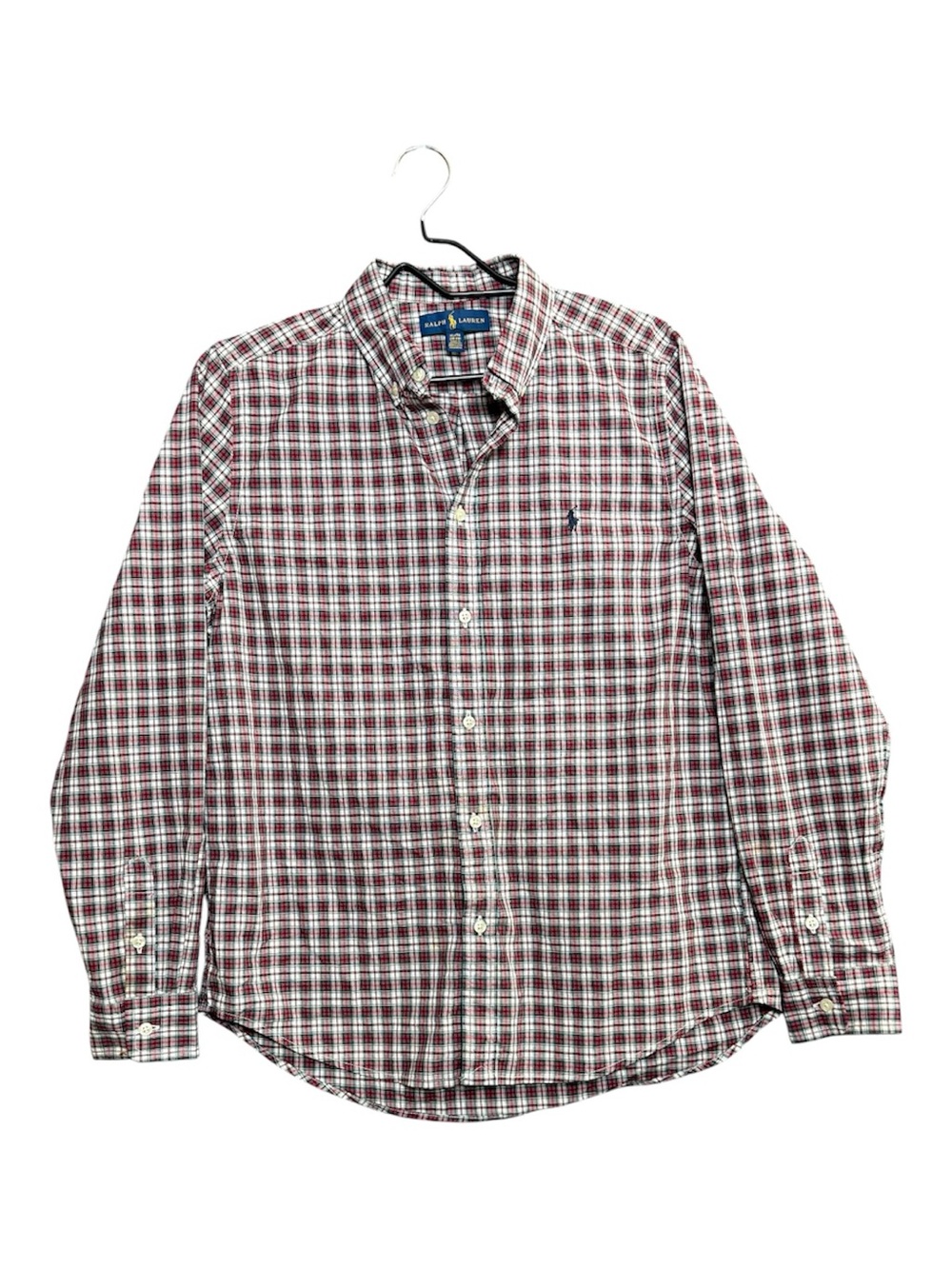 Ralph Lauren Boys Button Down Shirt Red Blue White Plaid Size XL 18-20 Pony Prep